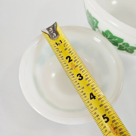 Set of 3 Vintage Hazel Atlas Green Ivy Milk Glass Mixing Nesting Bowls 5" 7" 8" - Picture 11 of 12